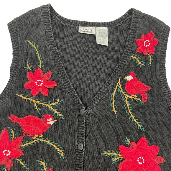 Vintage Capacity Woman Knit Button Front Sweater Vest Cardinal Holiday 1X - Picture 2 of 6